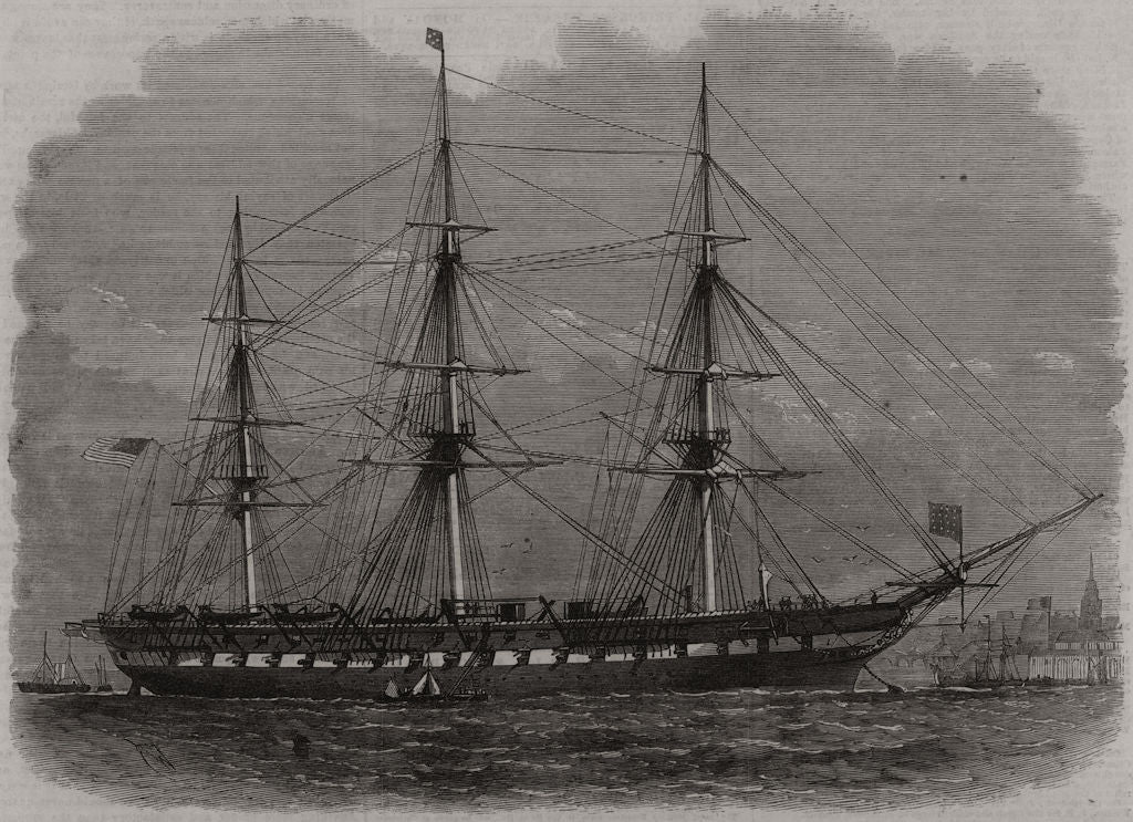 The American frigate Franklin lying off Gravesend. Kent 1867 old antique print